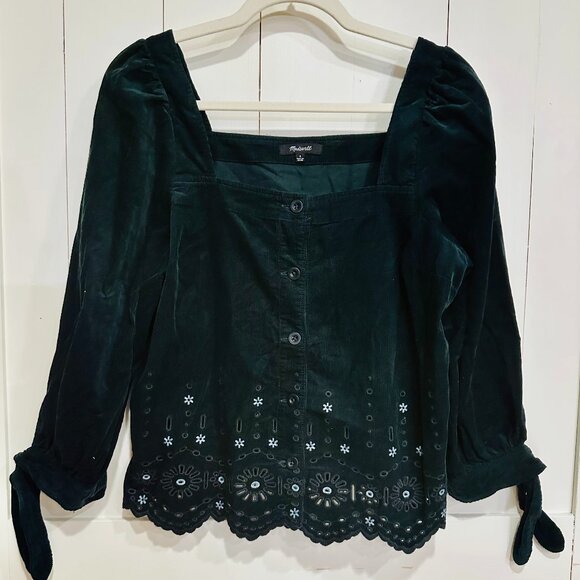 Madewell Tops - Madewell Evergreen Corduroy Embroidered Button-Front Blouse – Size Small